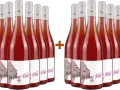Zwölf Flaschen lieblicher Roséwein "La Dame Rose" stehen nebeneinander.