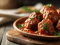 Saftige Polpette in Tomatensauce, garniert mit Petersilie. Ein köstliches polpette rezept, das zum Genießen einlädt.