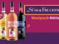 Drei Flaschen Wein: Riesling, Trollinger Rosé und Samtrot. „Süß & Fruchtig“ – Maxipack-Aktion mit +33% Gratis.