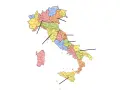 Karte Italiens mit farblich markierten Regionen, die die Vielfalt der weinanbaugebiete italien zeigt.